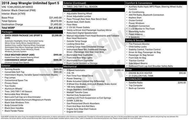 2018 Jeep Wrangler Unlimited Sport 4x4
