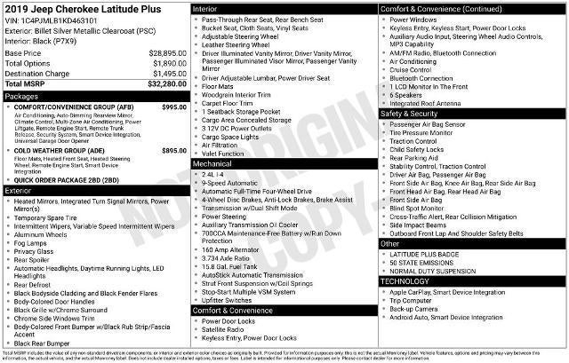 2019 Jeep Cherokee Latitude Plus 4x4