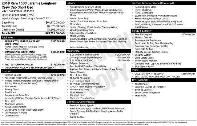 2018 RAM 1500 Longhorn 4x4 Crew Cab 5'7" Box *Ltd Avail*