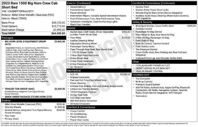 2023 RAM 1500 Big Horn 4x4 Crew Cab 5'7" Box