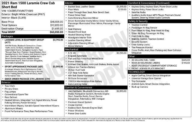 2021 RAM 1500 Laramie 4x4 Crew Cab 5'7" Box