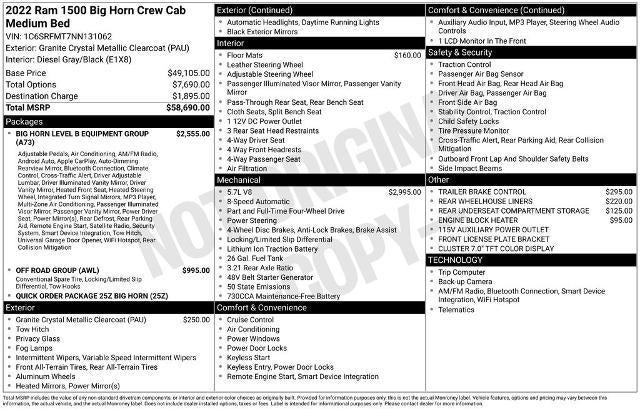 2022 RAM 1500 Big Horn 4x4 Crew Cab 6'4" Box