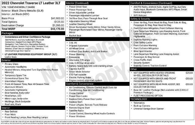 2022 Chevrolet Traverse AWD 3LT