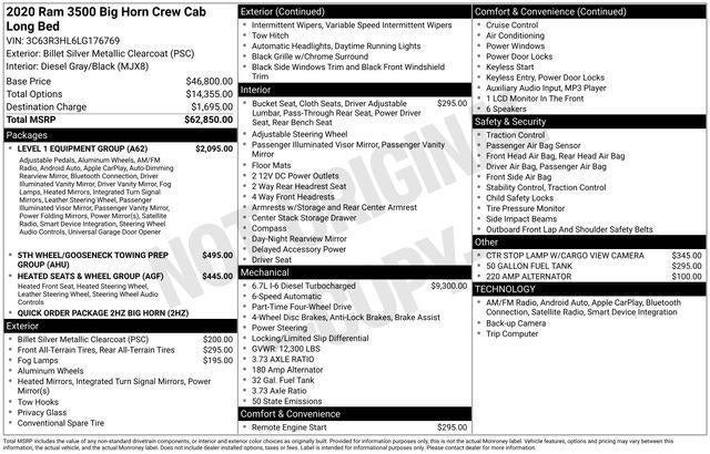 2020 RAM 3500 Big Horn 4x4 Crew Cab 8' Box