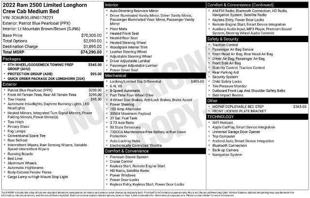 2022 RAM 2500 Longhorn 4x4 Crew Cab 6'4" Box