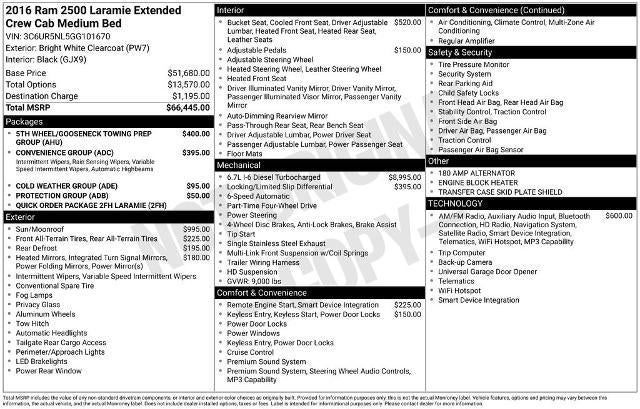 2016 RAM 2500 4WD Mega Cab 6.4 Ft Box Laramie