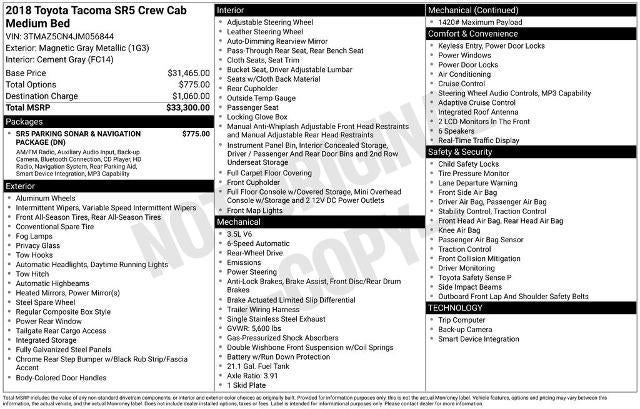 2018 Toyota Tacoma SR5 Double Cab 5' Bed V6 4x2 AT (GS)