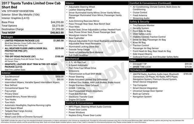 2017 Toyota Tundra 4WD 4WD Limited CrewMax 5.5' Bed 5.7L FFV (SE)
