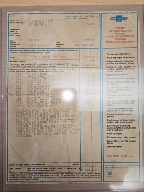 1970 Chevrolet Chevelle SS 454 LS6 Sport Coupe