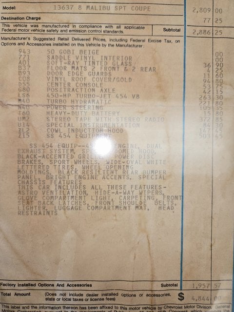 1970 Chevrolet Chevelle SS 454 LS6 Sport Coupe