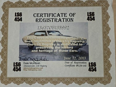 1970 Chevrolet Chevelle SS 454 LS6 Sport Coupe