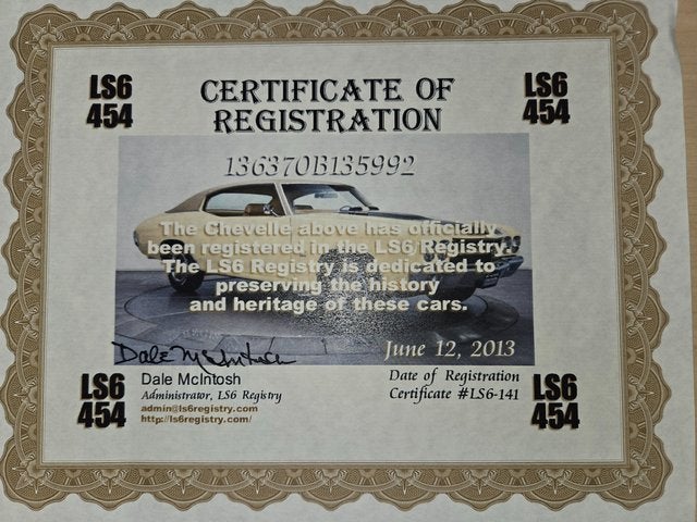 1970 Chevrolet Chevelle SS 454 LS6 Sport Coupe