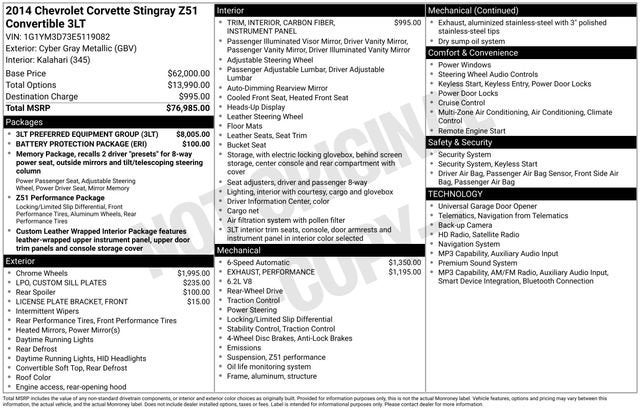 2014 Chevrolet Corvette Stingray Z51 3LT