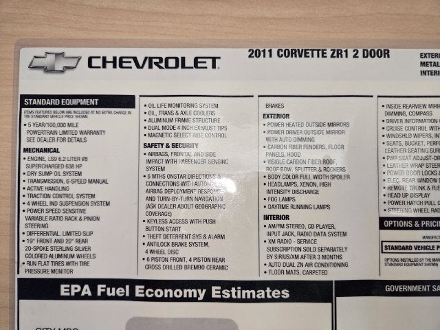 2011 Chevrolet Corvette ZR1 ZR1 w/3ZR